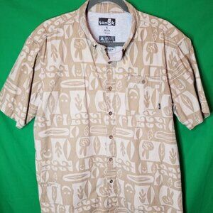 Vintage Sanuk Tropical Tan Button Up Mens XL Shirt. Aloha Island